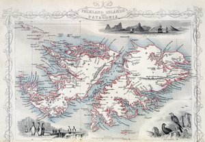 Falklandsøerne og Patagonien, fra en serie af verdenskort udgivet af John Tallis und Co., New York og London, 1850